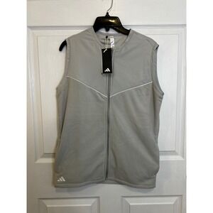 Adidas Boys U Tech Golf Vest Grey Two Full Zip Sleeveless Jacket XL IS9702 NEW